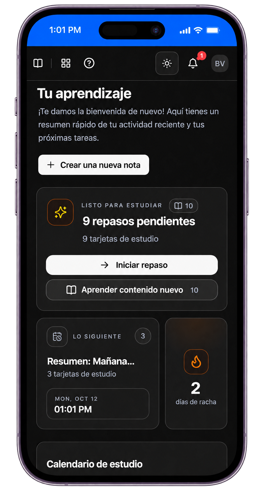 Preview of the Revia learning workflow